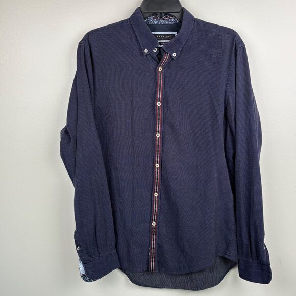 Zara man long sleeve men’s large button up shirt, slim fit blue pattern detailed - Picture 3 of 7